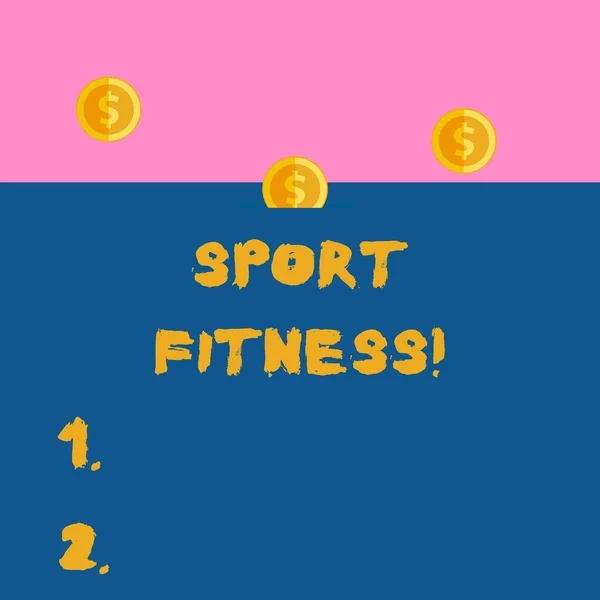 Schreibnotiz, die die sportliche Fitness zeigt. Business-Foto zeigt Konditionierungssportler für die einzigartigen Deanalysen ihrer Sportarten drei Goldmünzen im Wert von tausend Dollar ein Sprung zum Sparschwein. — Stockfoto