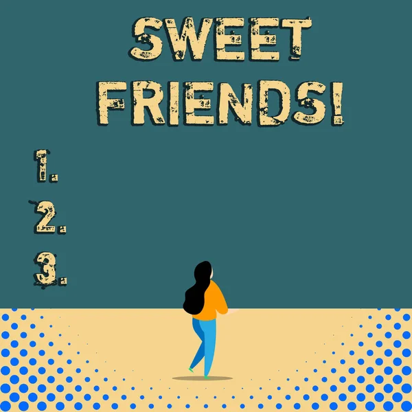 Text sign showing Sweet Friends. Conceptual photo thoughtful towards other showing Nice and loving demonstrating. — Stock Photo, Image