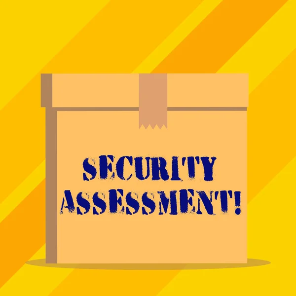 Writing note showing Security Assessment. Business photo showcasing study to locate IT security vulnerabilities and risks. — Stock Photo, Image