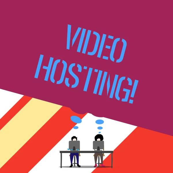 Word Writing Text Video Hosting. Business-Konzept für ermöglicht es Nutzern, Videoinhalte im Netz hochzuladen und abzuspielen. — Stockfoto