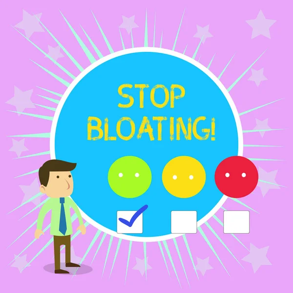 Концептуальный почерк, показывающий Stop Bloating. Текст бизнес-фото, чтобы закончить состояние, когда ваш живот чувствует себя полным и плотным Мужской анкета обследования Выбор Проверка списка удовлетворенности Зеленый Tick . — стоковое фото