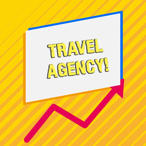 Kézírás szövege utazási iroda. Koncepció jelenti Ügynökség, amely a szükséges intézkedéseket az utazók szabálytalan szegély nyíl vonal alján paralelogramma üres papírok. — Stock Fotó