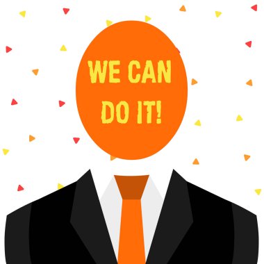 Biz bunu yapabiliriz gösteren notu yazma. Iş fotoğraf vitrine güçlü yetenekli gösteren sembolik çizim figürü adam resmi Suit oval Faceles Başkanı olarak kendinizi görmek.