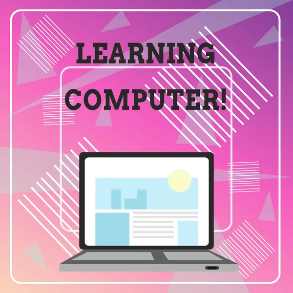 Word skriva text Learning dator. Affärs idé för mer information om var och en av komponenterna i datorn öppna modern laptop påslagen med webbplats hem sida på Screen Webbs ökning. — Stockfoto