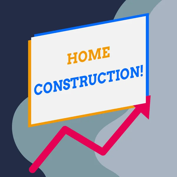 Escritura a mano escritura de texto Home Construction. Concepto que significa el proceso de construcción de un alojamiento habitable Un rectángulo en blanco sobre otra flecha en zigzag hacia arriba aumentando la venta . — Foto de Stock