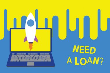 Kelime yazma metin Need A kredi soru. Genellikle banka fırlatma roket kadar dizüstü ödünç para miktarı için iş kavramı. Başlangıç projesi. Hedef hedefleri geliştirme.