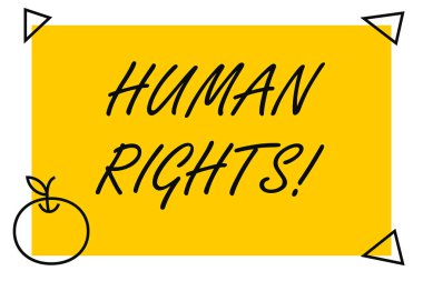 El yazısı metin Huanalysis hakları. Kavram hakları bireysellik için mücadele eşitlik anlam Izole sarı metin kutusu banner ile 4 Selfadhesive bir Apple formunda.