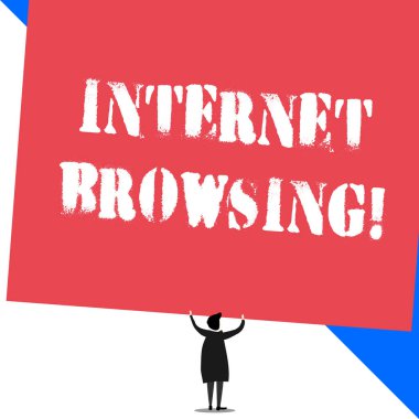 Internet browsing gösteren kavramsal el yazma. İş fotoğrafı vitrine ACT bir dizi bilgi ile bakarak hızlı bir şekilde ayakta kısa saç kadın elbise eller yukarı dikdörtgen tutarak.
