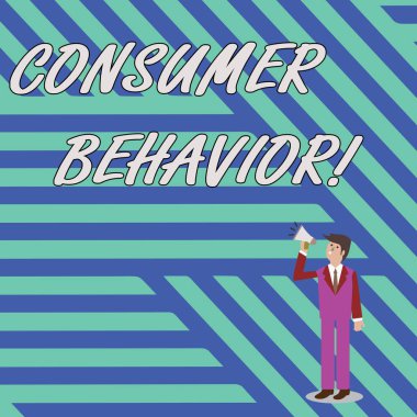 Word yazma metin tüketici davranışı. Bireysel müşterilerin marka Işadamı, Holding ve ses simgesi ile megafon üzerinde konuşan arıyor nasıl etkileşim çalışması için iş kavramı.