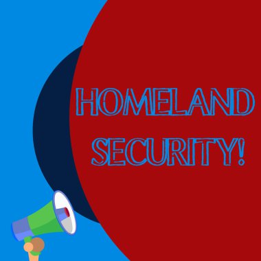 El yazısı metni Iç güvenlik. Kavram anlamı Federal Ajansı tehditlere karşı ABD korumak için tasarlanmış konuşan trompet hoparlör eski tasarım seyirci açık konuşmak için.