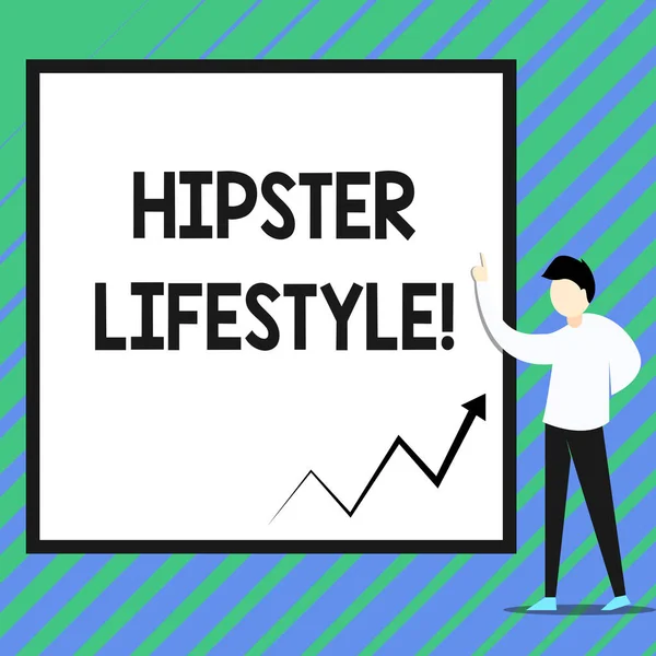 Conceptual hand writing showing Hipster Lifestyle. Business photo showcasing choices and music interests fall outside the mainstream Zigzag arrow line diagram chart present in board by lecturer.