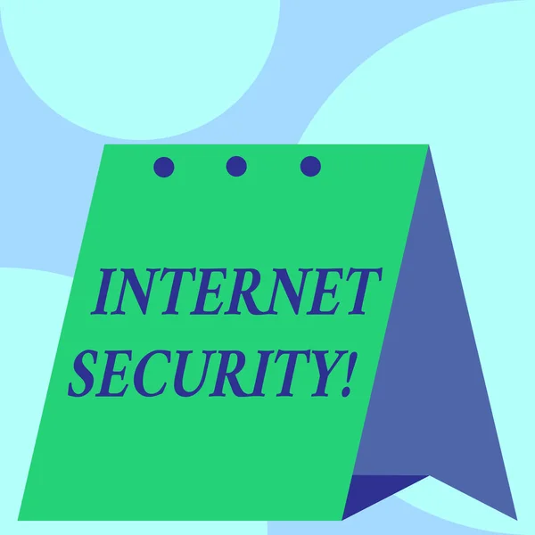 Text sign showing Internet Security. Conceptual photo security that deals exactly with Internetbased threats Open big standing calendar Desk monthly planner Geometrical background. — Stock Photo, Image