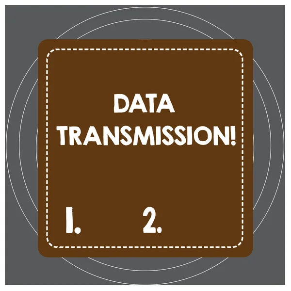 Skriv anteckning som visar data överföring. Företags foto skylta skicka data elektroniskt över ett kommunikations nät Dashed Stipple linje blank fyrkantig färgad cutout ram ljus bakgrund. — Stockfoto
