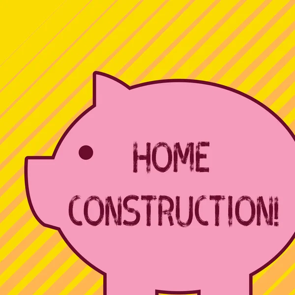 Writing note showing Home Construction. Business photo showcasing the process of constructing a living accommodation Fat huge pink pig plump like piggy bank with sharp ear and small eye. — Stock Photo, Image