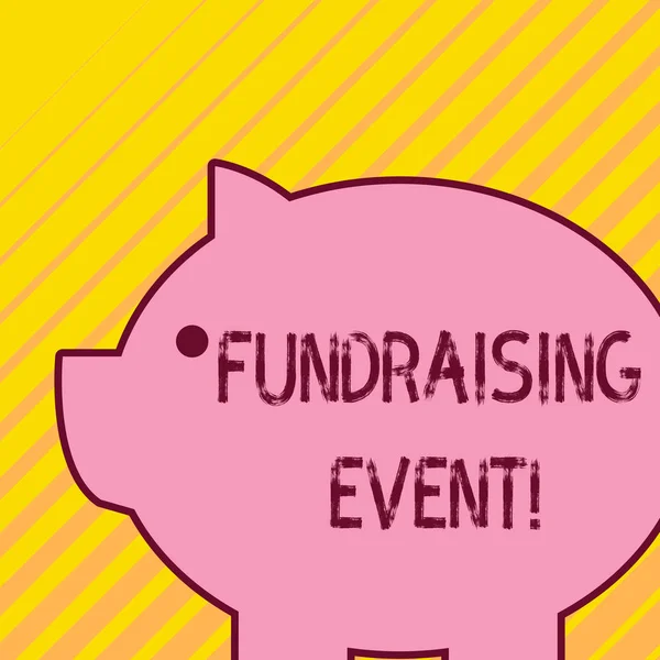 Writing note showing Fundraising Event. Business photo showcasing campaign whose purpose is to raise money for a cause Fat huge pink pig plump like piggy bank with sharp ear and small eye.