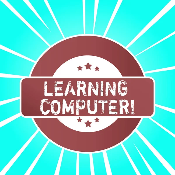 Handwriting text writing Learning Computer. Concept meaning learn more about each of the components in the computer Colored Round Shape Label Badge Stars Blank Rectangular Text Box Award. — Stock Photo, Image