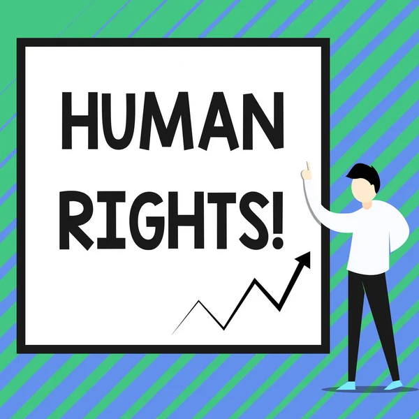 Conceptual hand writing showing Huanalysis Rights. Business photo showcasing the equality of fighting for your rights individuality Zigzag arrow line diagram chart present in board by lecturer. — Stock Photo, Image