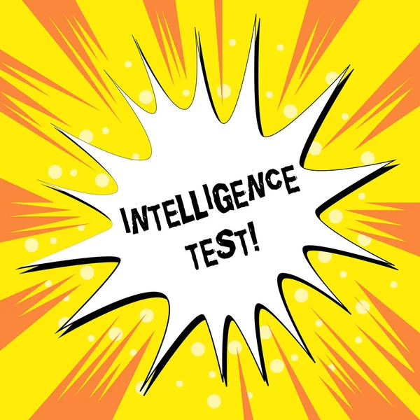 Handwriting text writing Intelligence Test. Concept meaning test designed to measure the ability to think and reason Empty Spiky and Jagged Dialog Box Explosion Text Balloon Colored Background.