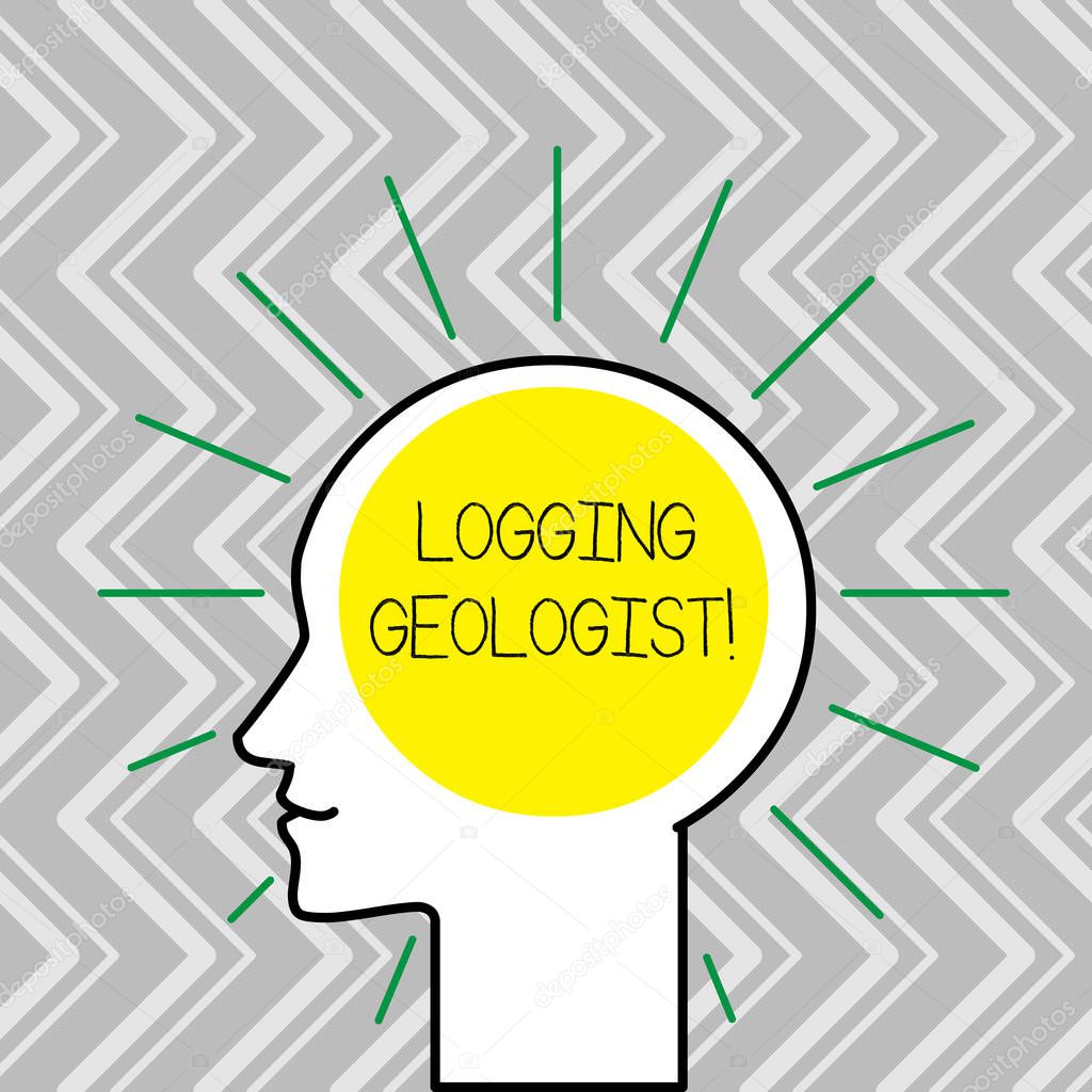 Text sign showing Logging Geologist. Conceptual photo Layout and execution of definition diamond drill programs Outline Silhouette Human Head Surrounded by Light Rays Blank Text Space.