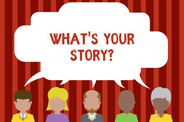 Kavram el yazma göstermek ne senin hikaye soru S. Onun geçmiş yaşam eylemleri olaylar hakkında göstermek soran iş fotoğraf vitrine beş farklı kişi konuşma balonu paylaşımı Insanlar Talkin