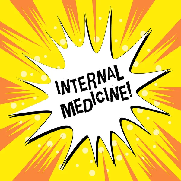 Handwriting text writing Internal Medicine. Concept meaning dedicated to the diagnosis and medical treatment of adults Empty Spiky and Jagged Dialog Box Explosion Text Balloon Colored Background.