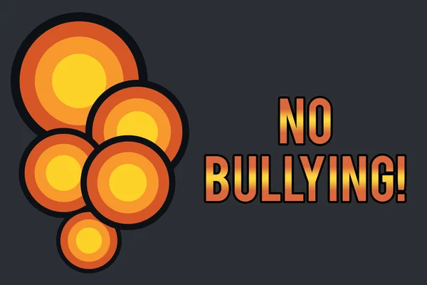 Text sign showing No Bullying. Conceptual photo stop aggressive behavior among children power imbalance Circle abstract design. Simple colorful circles background. Futuristic. — Stock Photo, Image