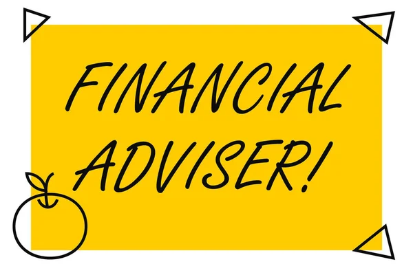 Handwriting text Financial Adviser. Concept meaning demonstrating who is employed to provide financial services Isolated Yellow Text Box Banner with 4 SelfAdhesive One in Form of Apple.