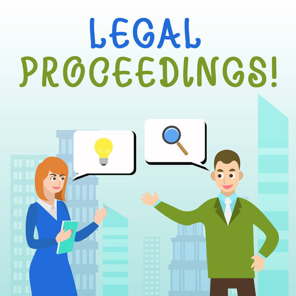 Handwriting text writing Legal Proceedings. Concept meaning procedure instituted in a court of law to acquire benefit Business Partners Colleagues Jointly Seeking Problem Solution Generate Idea.