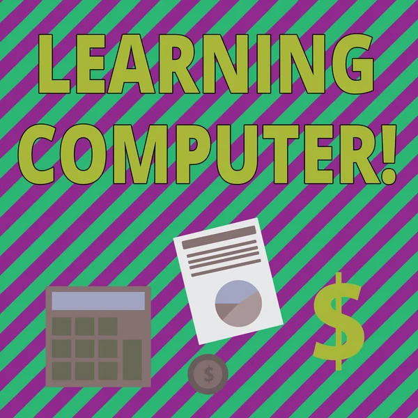 Writing note showing Learning Computer. Business photo showcasing learn more about each of the components in the computer Dollar Investment in Gold and Presenting Data thru Pie Chart. — Stock Photo, Image