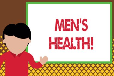 El yazısı metin men S sağlık. Konsept anlamı tam fiziksel zihinsel ve sosyal iyi bir analiz tarafından varlık devlet ön beyaz tahta proje işaret duran genç adam. fotoğraf sanat.