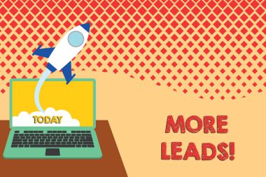 Daha fazla müşteri adayı gösteren kavramsal el yazısı. Ürün veya hizmetlere iş fotoğraf metin başlatma tüketici faiz sorgulama başarılı roket lansmanı dizüstü arka plan başlangıç büyümek.