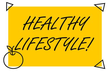 El yazısı metni sağlıklı yaşam. Konsept anlam yaşam yolu ciddi hasta olma riskini düşürür Izole sarı metin kutusu banner ile 4 Selfadhesive One form Apple.