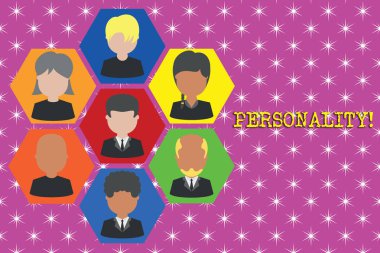 Kişiliği gösteren Not yazma. Bireyler karakter form kombinasyon özellikleri vitrine iş fotoğrafı resim çerçeveleri CEO 'su ve personel organizasyon çalışan yapısı.