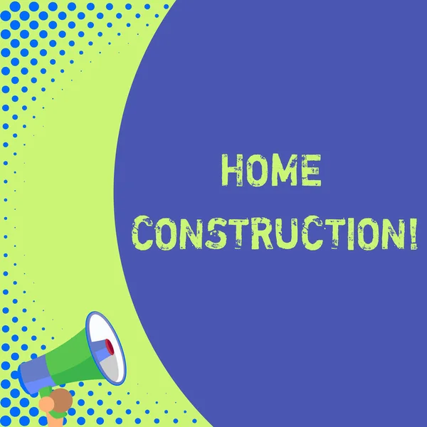 Znak tekstowy przedstawiający budowę domu. Koncepcyjny zdjęcie proces budowy mieszkania mieszkalnego pół części puste ogromny Balon pusty tekst z małym megaphone. Ogłoszenie. — Zdjęcie stockowe