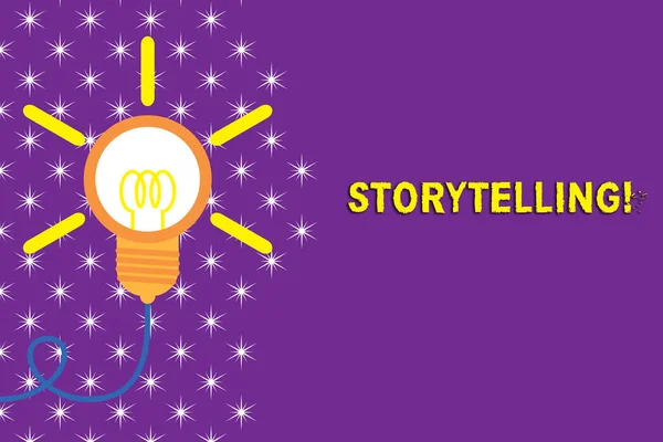 Pisanie notatki przedstawiające Storytelling. Business Photo prezentuje działalność pisanie historie do publikowania ich do publicznej idea żarówka udane toczenia pomysł wynalazek Startup. — Zdjęcie stockowe