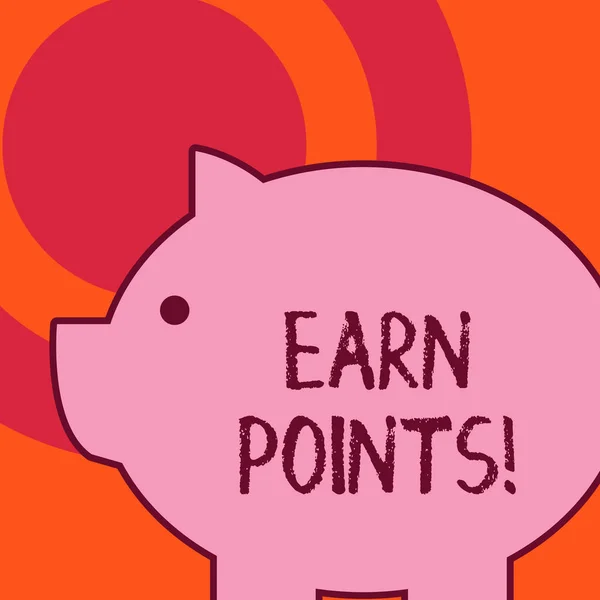 Handwriting text writing Earn Points. Concept meaning collecting scores in order qualify to win big prize Side view big piggy bank with abstract geometrical background flat design.