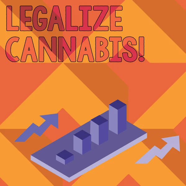 合法化大麻を示すメモを書く。レクリエーション大麻の使用を合法化法律を紹介するビジネス写真2つの矢印で遠近法で全国的にクラスタ化された3d バーチャートグラフ. — ストック写真