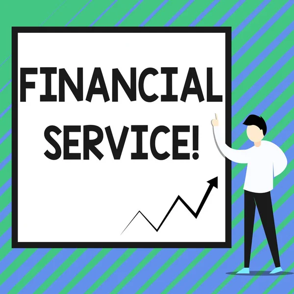 개념적 손 쓰기 금융 서비스를 보여주는. 금융 업계에서 제공 하는 경제 서비스를 보여주는 비즈니스 사진 강사에 의해 보드에 있는 지그재그 화살표 라인 다이어그램 차트. — 스톡 사진