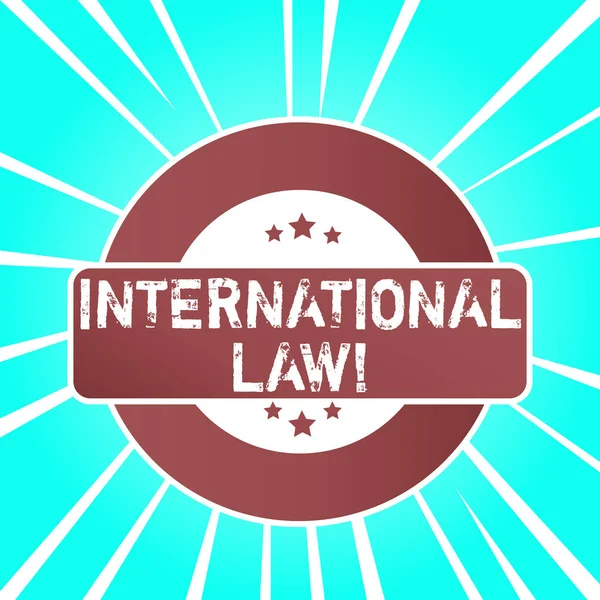 Handwriting text writing International Law. Concept meaning system of treaties and agreements between nations Colored Round Shape Label Badge Stars Blank Rectangular Text Box Award.