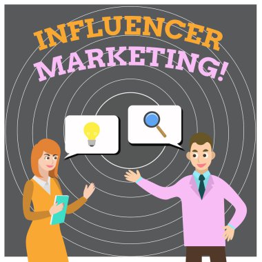 Kavramsal el yazma gösteren Influencer Marketing. Potansiyel hedef müşteriler Iş ortakları meslektaşım ortak problem çözüm arayışı etkileyen endorser vitrin iş fotoğrafı.