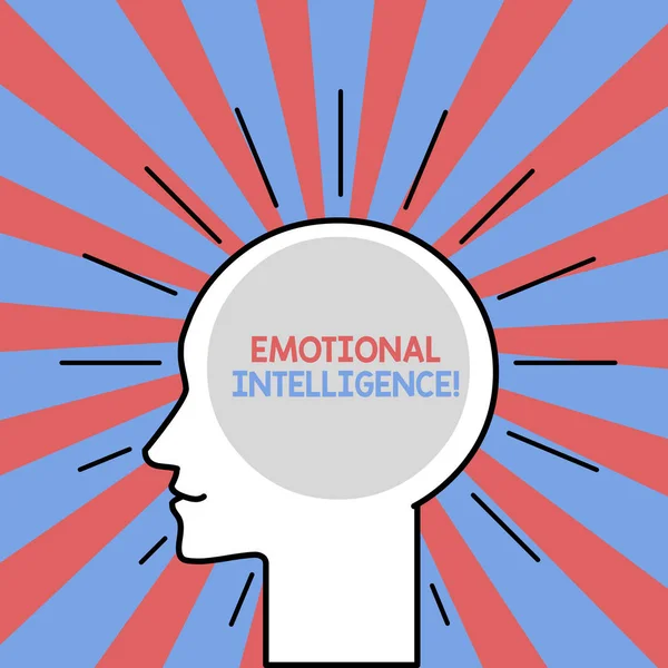 Text sign showing Emotional Intelligence. Conceptual photo Self and Social Awareness Handle relationships well Outline Silhouette Human Head Surrounded by Light Rays Blank Text Space. — Stock Photo, Image