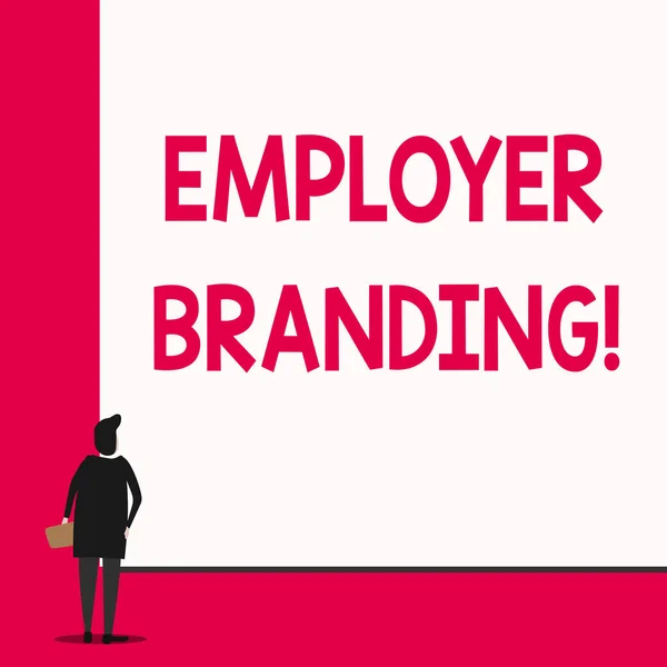 Koncepcyjnego pisania ręcznego pokazano Employer Branding. Business Photo tekst promowanie wyboru pracodawcy firmy do pożądanej grupy docelowej człowiek stoi z tyłu widok przed ogromnym pokładzie duży prostokąt. — Zdjęcie stockowe