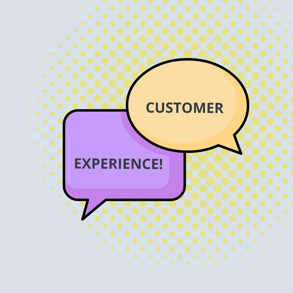 Text sign showing Customer Experience. Conceptual photo Interaction between Satisfied Customer and Organization Pair of Overlapping Blank Speech Bubbles of Oval and Rectangular Shape.