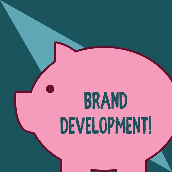 Word writing text Brand Development. Business concept for Defining the product to excel in the market Promoting Fat huge pink pig plump like piggy bank with sharp ear and small round eye.