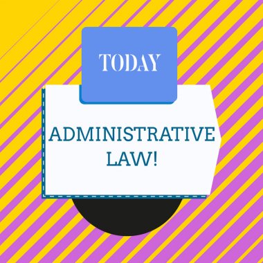 Idari Hukuku gösteren kavramsal el yazısı. İş fotoğrafı vitrine kurallar yönetmeliklerinin vücut bir hükümet tarafından oluşturulan siparişler baskı için simetrik olmayan üçgeni olan elektronik cihaz.