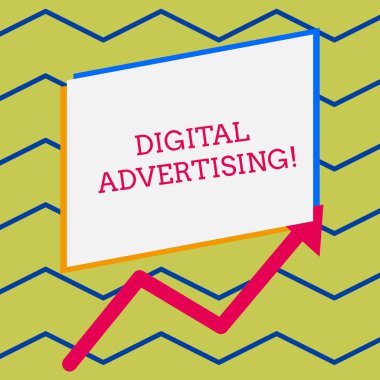 Kelime metin dijital reklam yazma. Online pazarlama için iş konsepti promosyon mesajlar kampanya teslim Paralelogram boş kağıtlar altında düzensiz kenar ok çizgisi.
