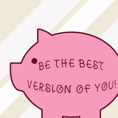 Word yazma metni En Iyi versiyonu olun. İş kavramı uzağa taşımak için gitmek nerede geliştirme başlar yan görünümü büyük kumbara soyut geometrik arka plan düz tasarım.