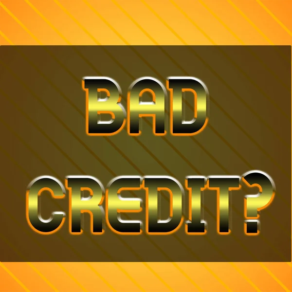 Word writing text Bad Credit Question. Business concept for history when it indicates that borrower has high risk Infinite Diagonal Pattern Yellow Stripes Slanting Lines Matching Background. — Stock Photo, Image