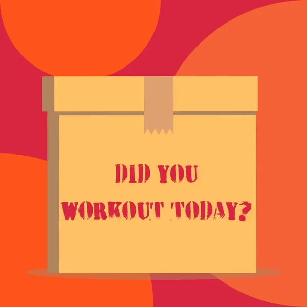 Text sign showing Did You Workout Today. Conceptual photo asking if made session physical exercise Close up front view open brown cardboard sealed box lid. Blank background. — Stock Photo, Image