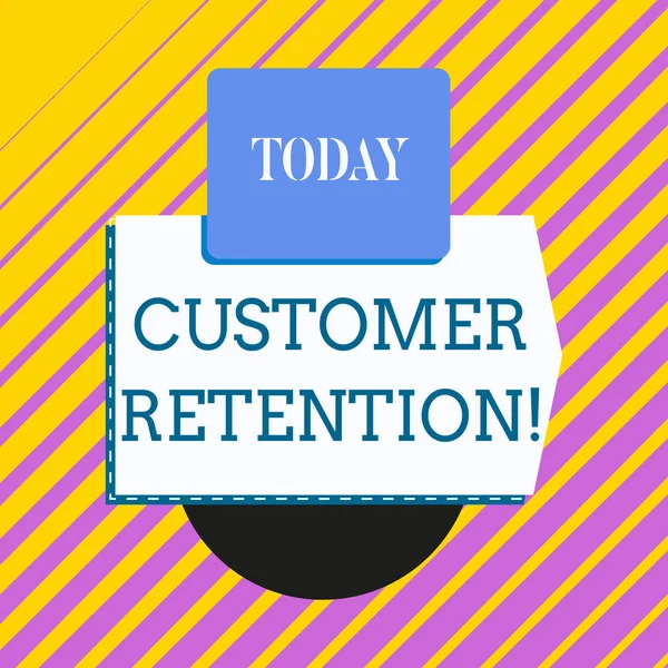 Conceptual hand writing showing Customer Retention. Business photo showcasing Keeping loyal customers Retain analysisy as possible Electronic device with non symmetrical triangle for printing.